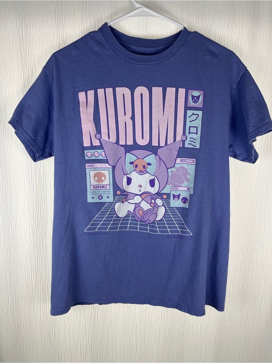 Tops - Kuromi Graphic Tee - Navy with Pink & Lavender Print